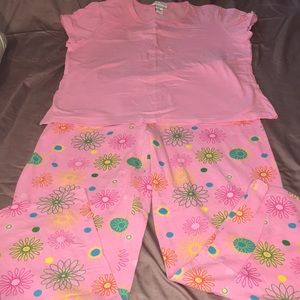 Taylor Marco Pink Top Flower Print Pants PJ Set